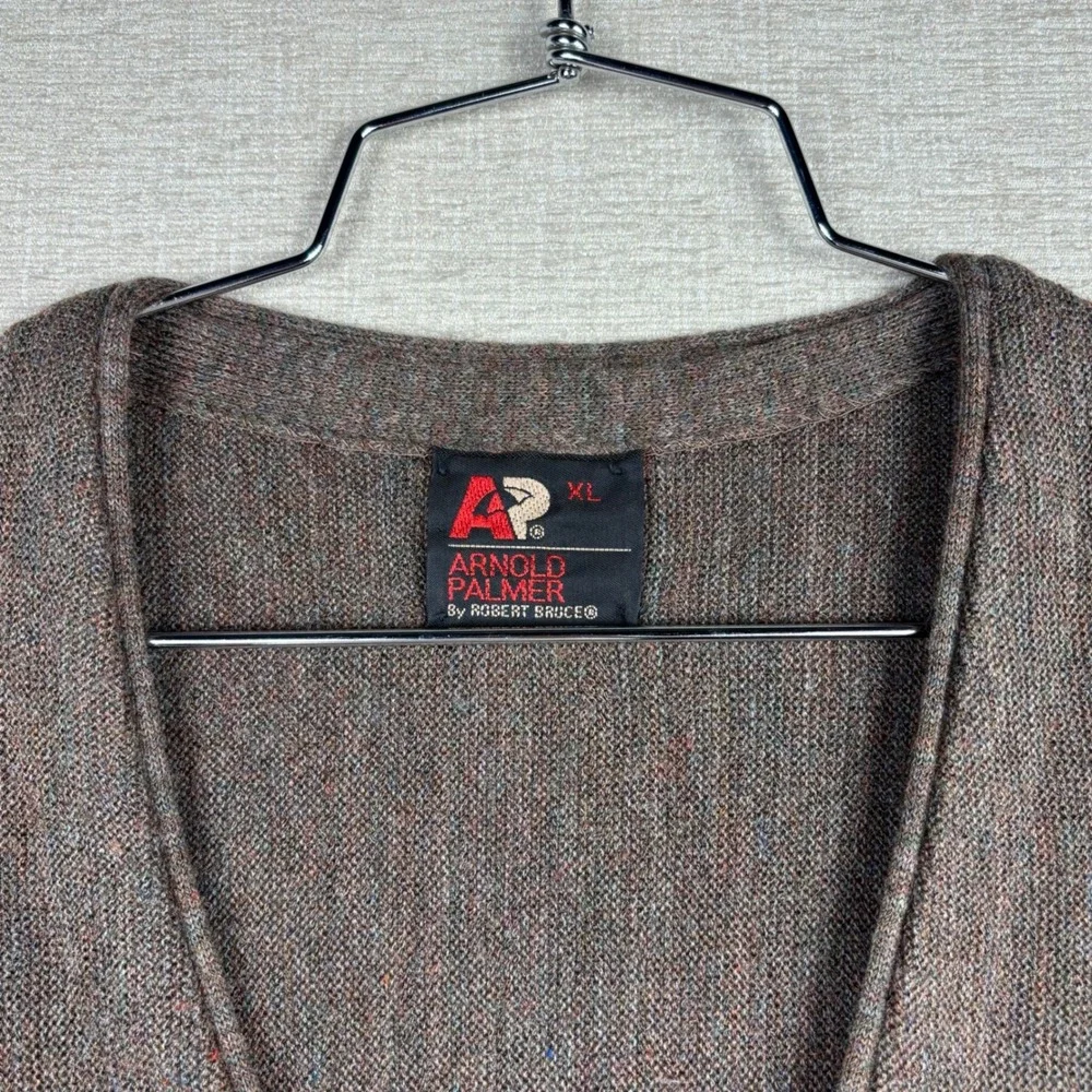 Arnold Palmer by Robert Bruce Mens XL Brown Marl V-Neck Button Cardigan Sweater
